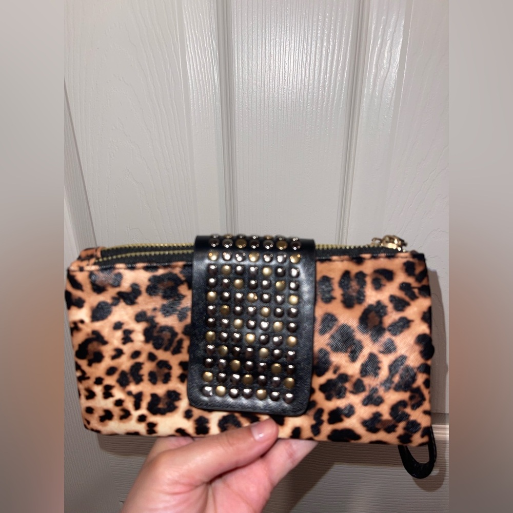 Leopard Print Clutch with Studded Black Accent